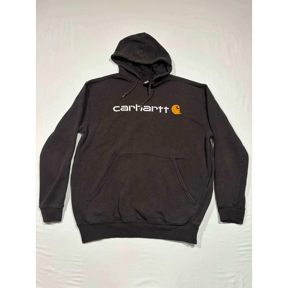Carhartt Mens Graphic Logo Hoodie Sweatshirt Charcoal Black Med Fleece Pullover